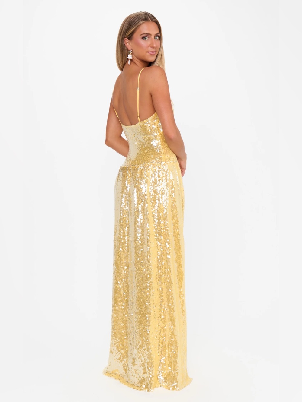 Show Me Your MuMu Gwen Maxi Dress Yellow Shimmery Sequins Mermaid NEW - Picture 10 of 11